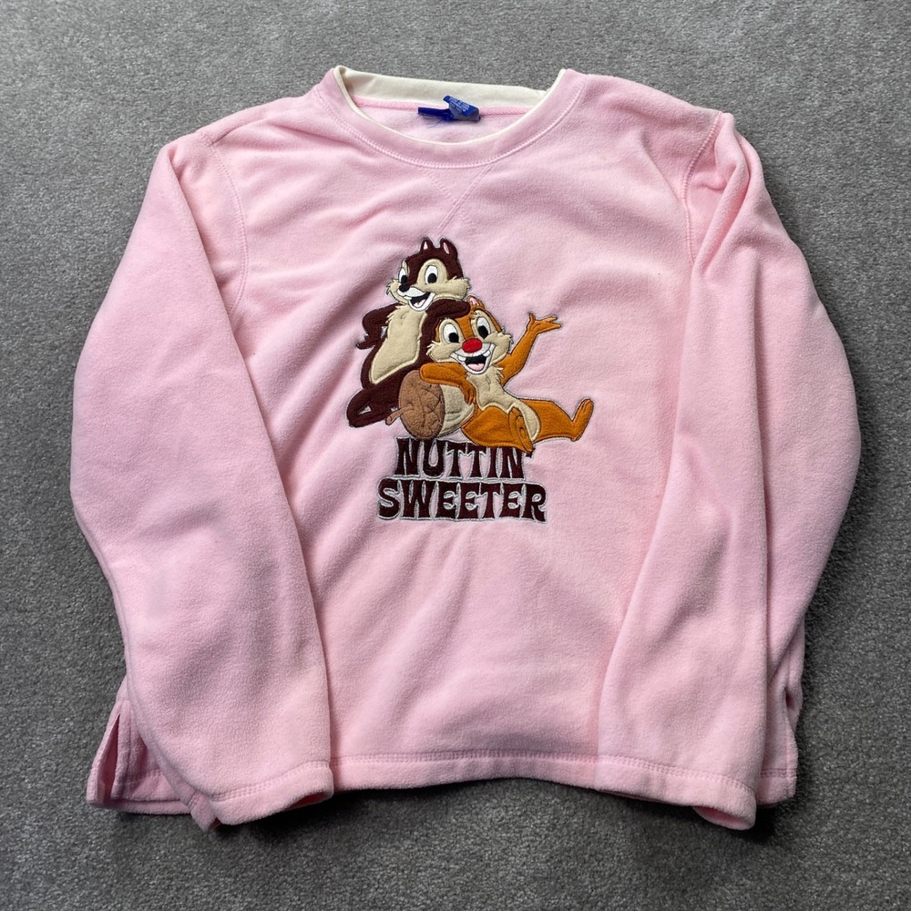 Disney Sweatshirt Womens XL Pink Chip n Dale Embroidered Fleece Nuttin Sweeter